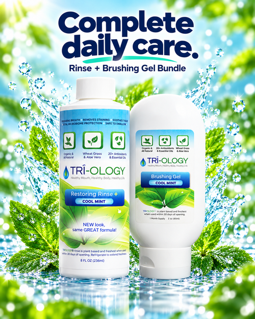 TRI-OLOGY® Restoring Rinse and Brushing Gel complete daily care bundle