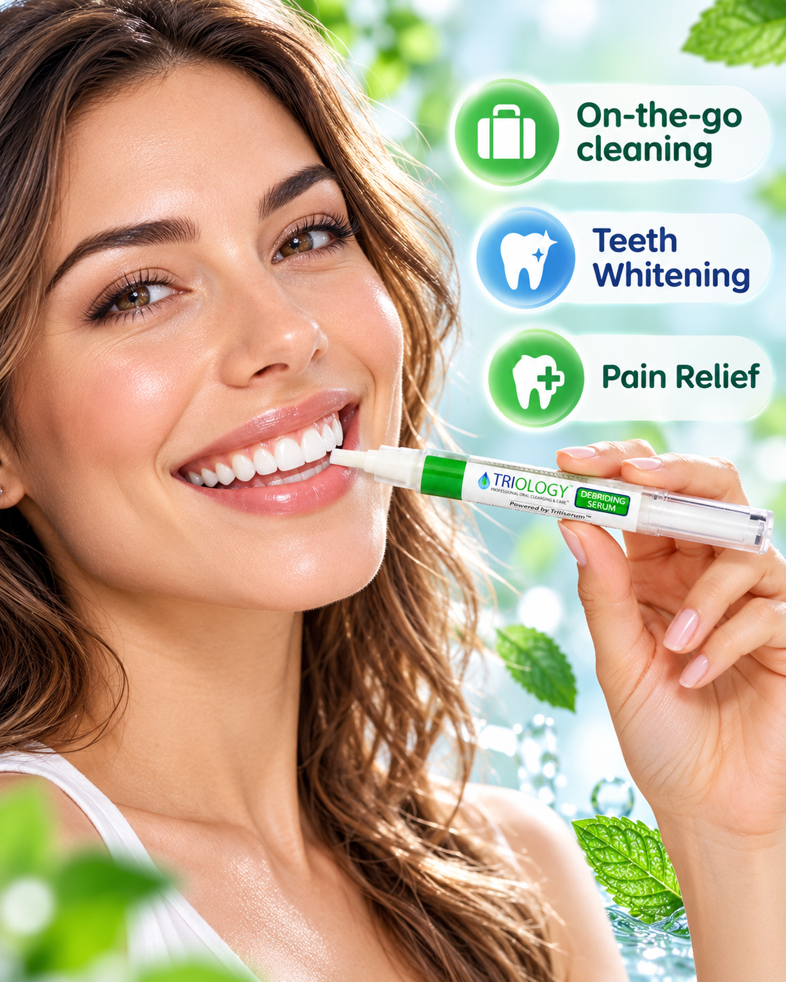 Smiling woman preparing to use the TRI-OLOGY® Treatment Pen